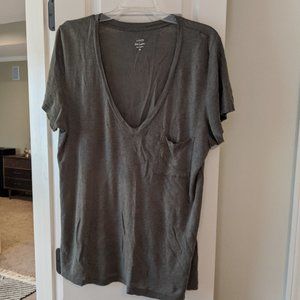 J Crew linen v-neck pocket T Shirt XL grey/green